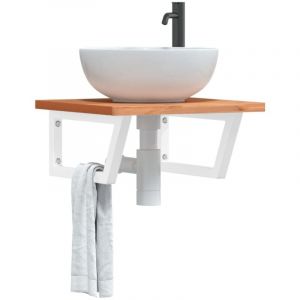 Tagère de Salle de Bain, Étagère de vasque murale, Meuble sous Vasque acier et bois massif de hêtre FR265470 design in