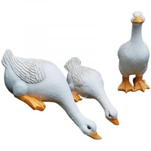 BomKra Une famille de trois canards ornements de jardin d&eacute;corations d'ext&eacute;rieur en r&eacute;sine oie sculpture statue &eacute;tang, d&eacute;coration de jardin f&eacute;erique,