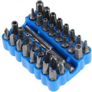 Kit d'Embout de Tournevis, 33Pcs Bits de Tournevis Magnétique Multifonctionnels Mèche Étoile Inviolable/Tri-Wing/Hex/Clé avec Extension Porte-Embout