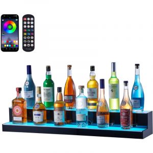 VEVOR Presentoir a Bouteilles Lumineux Eclaire par LED, Etagere a Vins 2 Marches 101,4 cm, Presentoir a Boisson Commercial, en Acrylique, avec