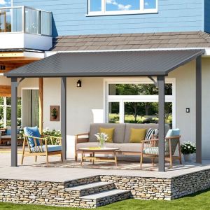 YODOLLA Pergola Adoss&eacute;e Aluminium 2.4 x 3.6m, Gazebo &agrave; Toit Rigide, Pergola Murale pour Terrasse Ext&eacute;rieur