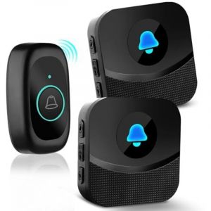 Sonnette sans Fil, IP55 Bouton de Sonnette 400M Longue Port&eacute;e Exterieur &Eacute;tanche Electronique avec 2 R&eacute;cepteurs 55 M&eacute;lodies Kit de Carillon