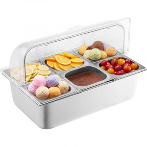 VEVOR Saladette Refrigeree a Poser avec 6 Plateaux en Acier Inoxydable, Vitrine Refrigeree Comptoir avec Couvercle Transparent et 3 Bacs a Glacons,