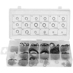 Coffret de 225 circlips &agrave; ressort internes et externes, assortiment de 18 tailles