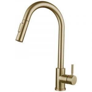 Robinet Cuisine , Mitigeur Cuisine Douchette , Pivotant &agrave; 360&deg; d'&Eacute;vier &agrave; Arc &Eacute;lev&eacute; Pulv&eacute;risateur Escamotable 2 Modes , Or Bross&eacute;