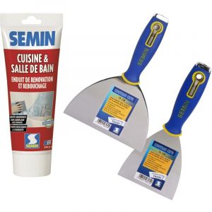 Enduit de rebouchage et rénovation spécial cuisine et salle de bain Semin tube de 330 g, un couteau à enduire ce 78 - 10 cm et un couteau à enduire