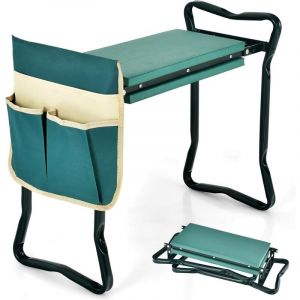 Relax4life - Tabouret de Jardinage Pliable, Agenouilloir de Jardin avec Sacs à Outils, Coussinet Epais en Eve Charge 150kg, Banc de Jardinage