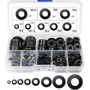 Rondelle Nylon Entretoise Plastique M2 M2.5 M3 M4 M5 M6 M8 M10 Ronde de Rondelle Plate 520 Pièces(Noir)
