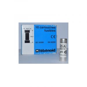 L'ebenoid - Fusible 25A cartouche 10.3X31.5mm gG usage domestique (boite de 10) 20kA 400V sans voyant ebenoid 063225