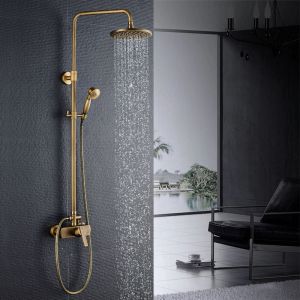 Auralum - Ensemble de Douche Bronze Rétro Interrupteur à Poignée Colonne de Douche Mélangeur Système de Douche Finition Bronze avec Barre Réglable