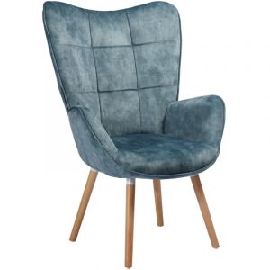 Meubles Cosy - Fauteuil crapaud avec accoudoirs chaise capitonné style scandinave bogdan en velours bleu