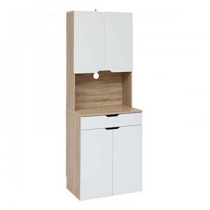 Buffet de cuisine avec 2 placards et 1 tiroir, coloris ch&ecirc;ne/blanc - Longueur 60 x Profondeur 40 x Hauteur 170 cm