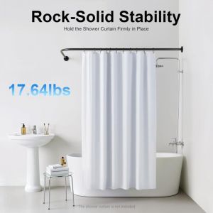 Tringle &agrave; rideau de douche sans per&ccedil;age noire, tringle &agrave; rideau de douche en forme de L en acier inoxydable, sans support de plafond extensible barre