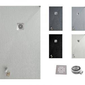 Receveur de douche ONE 100x120 - Matériau en résine avec charge minérale et texture ardoise C3 antidérapante - Comprend une vanne de vidange et une