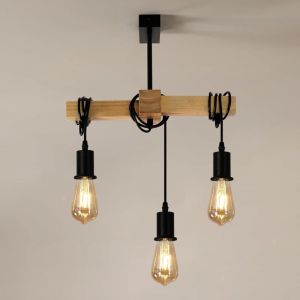 Comely - Suspension Luminaire Industriel, Lustre Industriel Rétro à 3 têtes E27, Lustre Industriel en Bois et Métal pour Salon, Cuisine, Chambre à