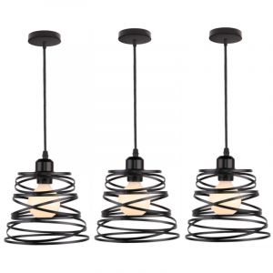 Suspensions Luminaires Moderne E27 Lustre Plafonnier Design à Spirale en Cascade Lampe à Suspension Métal Ø20CM Noir - 3Pcs