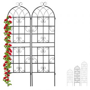 Treillis de jardin en lot de 8, m&eacute;tal, &agrave; planter, tuteur pour plantes grimpantes, 180 x 52 x 1,5 cm, noir