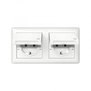 Gira - 415803 prise double avec cadre et couvercle &agrave; charni&egrave;re IP44
