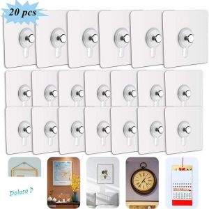 Alovez - Lot de 20 Adhesif Accroche Tableau Sans Percer, Attache Cadre Adhésif Crochets pour Accroche Cadres Photo, Art Mural, Décoratives, Sans Trou