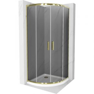 Cabine de douche Mexen Rio semi-circulaire 90 x 90 cm, gris, doré + bac de douche Flat, blanc - 863-090-090-50-40-4110G
