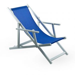 Mediawave Store - Chaise longue pliante Napoli, accoudoirs, structure aluminium et textil&egrave;ne. Couleur: Bleu