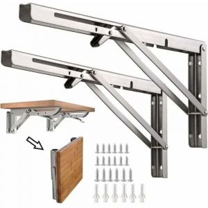 Support &Eacute;tag&egrave;res Pliable, XU, JOLIGAEA 8" 200mm Acier Inoxydable Equerre Rabattable Murale, De 2 Lourds Console Pliable R&eacute;tractable Destin&eacute; &agrave; Garage