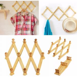 Porte-manteau Mural En Bois 10 Places Extensible En Accord&eacute;on