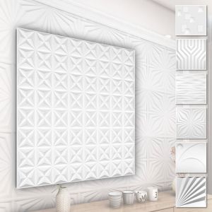 Panneaux muraux 3D en plastique pvc - revêtement mural blanc avec aspect 3D - motifs abstraits: 3 qm 12 plaques, HD003-1