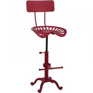 Tabouret de bar HHG-974, chaise de bar, tabouret de comptoir, r&eacute;glable en hauteur, pivotant, repose-pieds, m&eacute;tal industriel, rouge