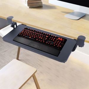 Plateau pour clavier 52 x 25 cm, fixation sans perçage, plateau pour clavier avec pince en C réglable, plateau coulissant pour clavier d'ordinateur,