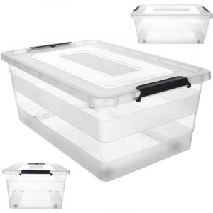 Bo&icirc;te de rangement avec couvercle, bo&icirc;te &agrave; jouets, r&eacute;cipient en plastique robuste avec fermeture &agrave; clic, bo&icirc;te de rangement (transparent, 40 l)