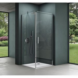 Mai&mai - Cabine de Douche en Angle 100X80 avec Receveur Paroi de Douche avec Porte Pivotante Montage R&eacute;versible Verre Transparent Cadre en Aluminium