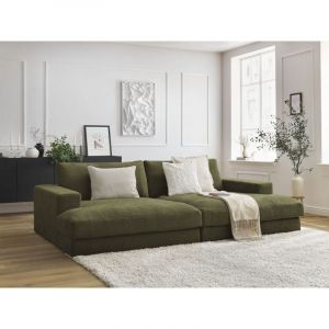 Bobochic - Canapé droit fixe 4 places compact leonard assise profonde tissu texturé Vert