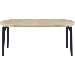Pegane - Table &agrave; manger, table de repas ronde extensible en bois coloris ch&ecirc;ne nordique, pieds en m&eacute;tal noir - diam&egrave;tre 100-180 x hauteur 76 cm