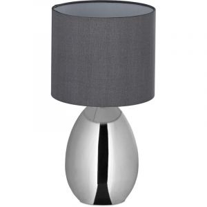Lampe de chevet, abat-jour, douille E14, c&acirc;ble, h x d : 32 x 18 cm, pour la chambre, argent&eacute; et gris - Relaxdays