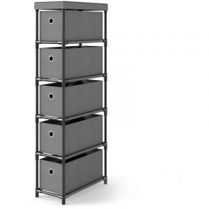 Commode Tissu &Eacute;troit 5 Tiroirs, Petit Commode Rangement Chambre, Cadre en M&eacute;tal, Meuble 19 cm de Largeur pour Petit Espace (Gris)