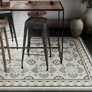 Carrelage gr&egrave;s c&eacute;rame effet carreau de ciment CAPRICE CHATELET 20x20cm Frise (droit) 20x20 cm Gris - Mat - bo&icirc;te de 1 m2