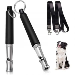 Sifflet pour Chien, 2 Pi&egrave;ces R&eacute;glables Sifflet Chien Rappel, Sifflet Ultrason Chien avec Lani&egrave;re, Sifflet pour Dressage de Chien