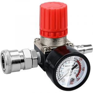 R&eacute;gulateur de Pression Compresseur d'Air 1/4" - D&eacute;tendeur Pneumatique - Valve de R&eacute;gulation Pression 180psi 12bar (Valve &agrave; Trois Voies)