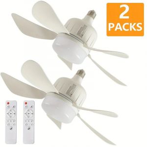 Lot de 2 ventilateurs de plafond modernes, 3 vitesses, intensit&eacute; variable, 5 pales, culot E27/E26, douille blanche de 45 cm, t&eacute;l&eacute;commande, &eacute;clairage