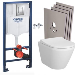 Grohe - Pack wc Bâti-support Rapid sl + wc sans bride + abattant soft close + Plaque de commande wc Skate Cosmopolitan + Set habillage