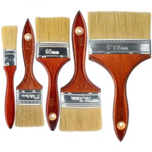 Lot de 5 pinceaux de peinture &agrave; lame &eacute;paisse pour peinture de mur et de cl&ocirc;ture, manche en bois pour vernis, p&acirc;te et pl&acirc;tre poudre
