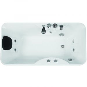 Vente-Unique &ndash; Baignoire baln&eacute;o 1 place 140L &ndash; Dimensions 150 x 75 x 54,5 cm &ndash; Angle droit &ndash; Hydrojets avec 6 jets &ndash; Fonction baln&eacute;oth&eacute;rapie