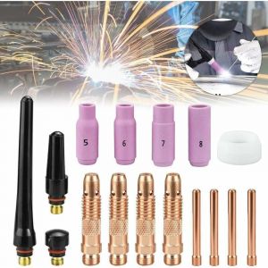 Betterlife Kit de 16 Pcs Pince tig Buse en Céramique Casquette Torche de Soudure tig Gaz Lentille Corps de Pince tig Capuchons Arrière tig Accessoire