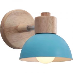 Applique Murale R&eacute;tro E27 Int&eacute;rieur Lampe Murale Fer Forg&eacute; Bois Luminaire Murale Bleu Chambre Salon Couloir &Oslash;15CM - 1Pcs