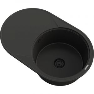 Vier de cuisine rond en granit 1 cuve grand égouttoir siphon noir savio