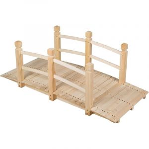 Pont en Bois Rustique et Massif avec Main Courante, Décoration de Jardin Pont d'Étang, Supporte de Poids Maximum 100 kg, 150 x 67 x 55CM, Naturel