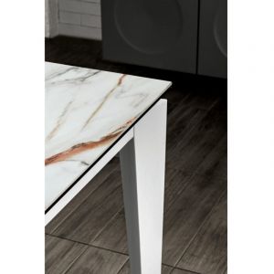 Table extensible de 120cm à 170cm plateau moderne en céramique sur verre trempé marbre Calacatta Borghini