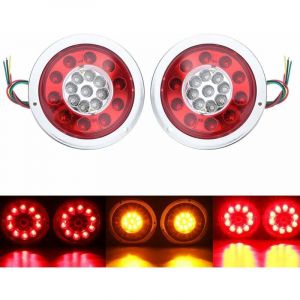 Memkey - Lot de 2 feux arrière ronds à 19 led - Ambre rouge - Pour camion, remorque, camion - Clignotant - 10-30 v - Argenté