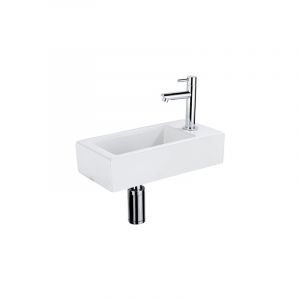 Lave-mains Kit lave-mains - 37.5x18.5x9cm - céramique - trou de robinet à droite - robinet lave-mains chrome - bonde de vidage - siphon - Qeramiq